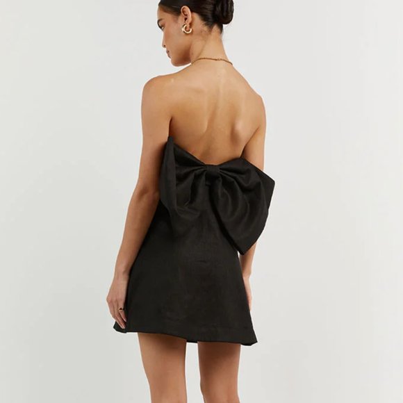 DISSH-AISLE BLACK LINEN BACK BOW DRESS - Picture 3 of 5